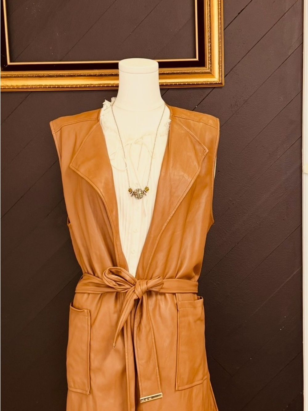 Marc New York Brown Sleeveless Leather Trench Vest - Picture 3 of 9